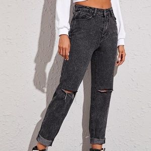 High Rise Ripped Tapered Jeans